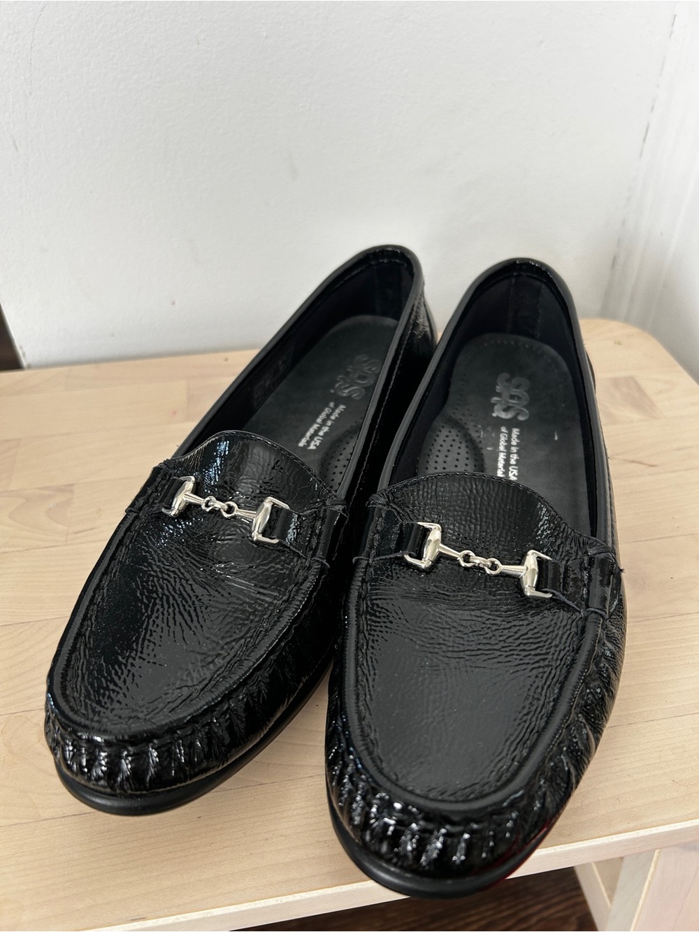 SAS Metro Loafers Black Patent Leather Size 8.5 Tripad Comfort Like New!